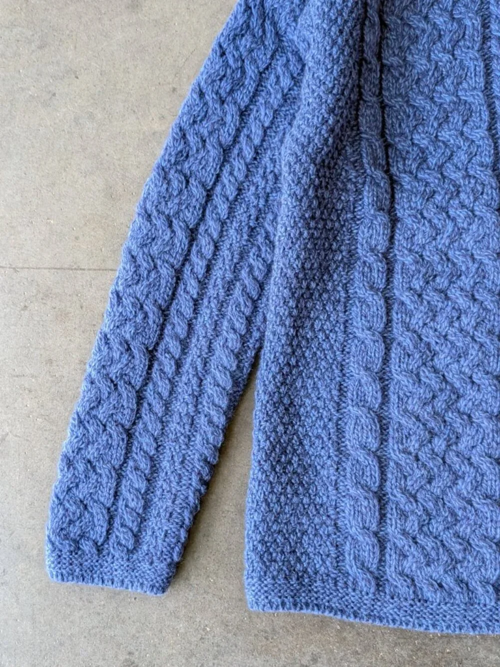 Aran Crafts Irish Cable Knit Fisherman Blue Merino Wool Cardigan Sweater size XL